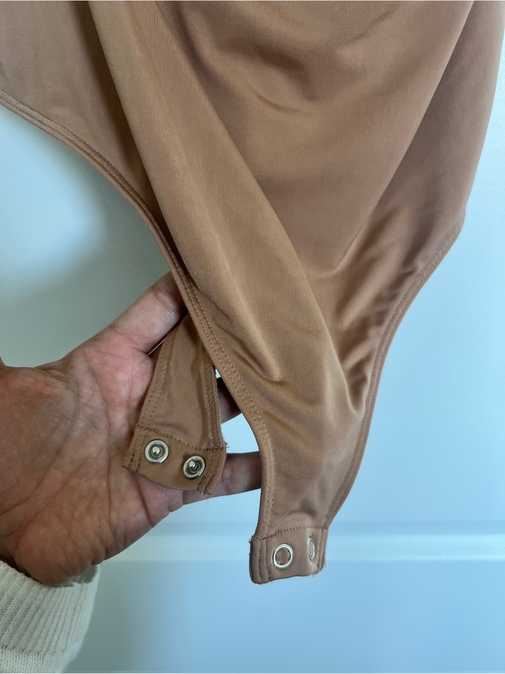 Express One-Shoulder Draped Bodysuit - Tan - Picture 2 of 6